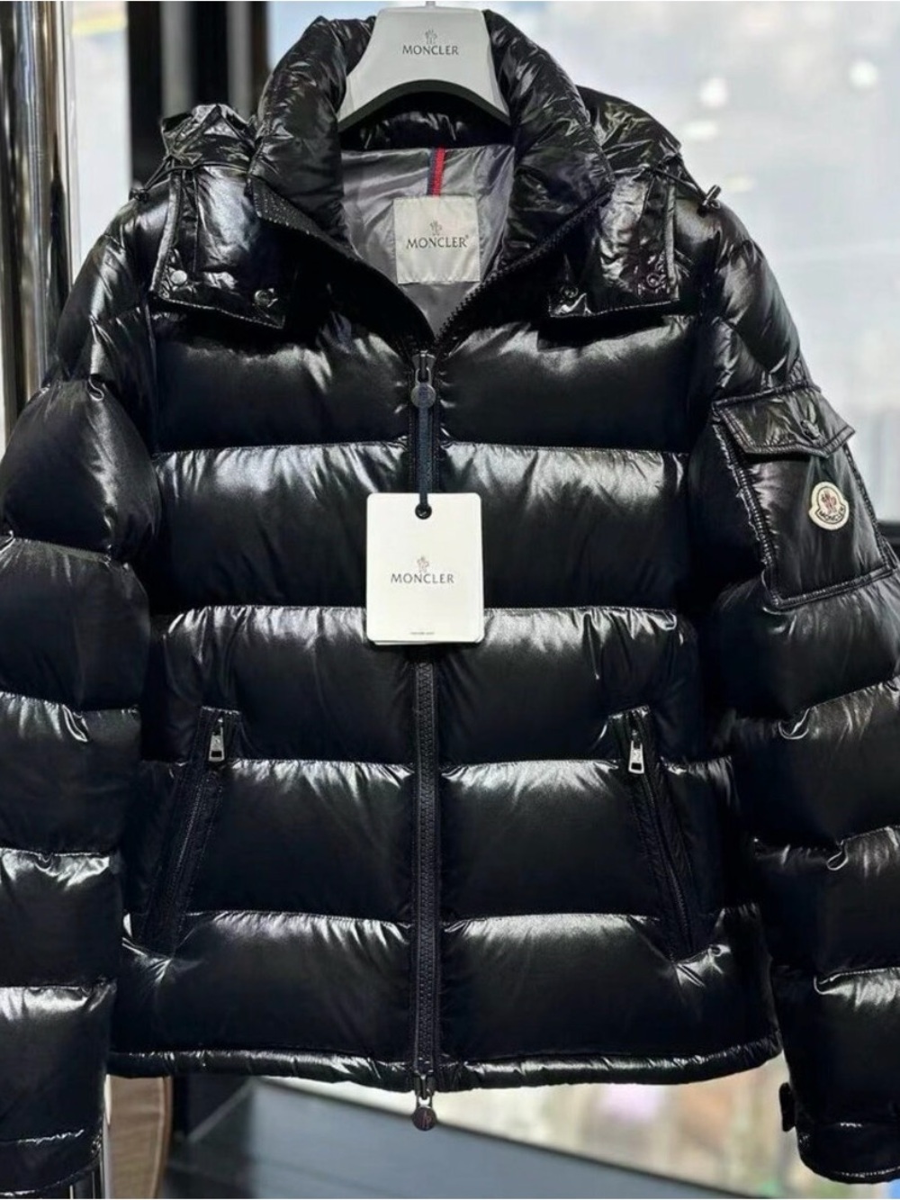Moncler Black Shiny Quilted Puffer Jacket for Kids